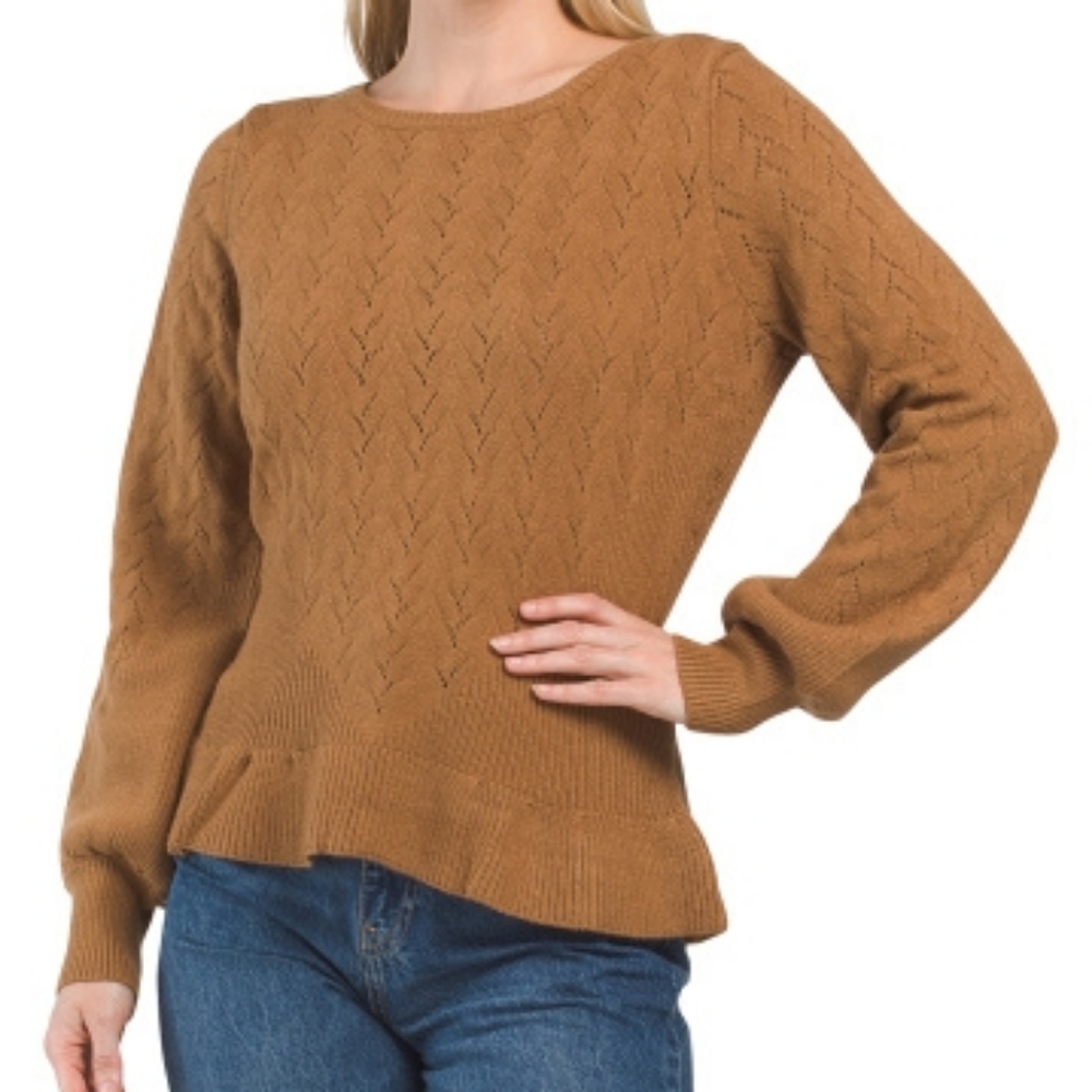 NWT - Cyrus "Brown Sugar" Peplum Pullover Crew Neck Sweater - Size XL